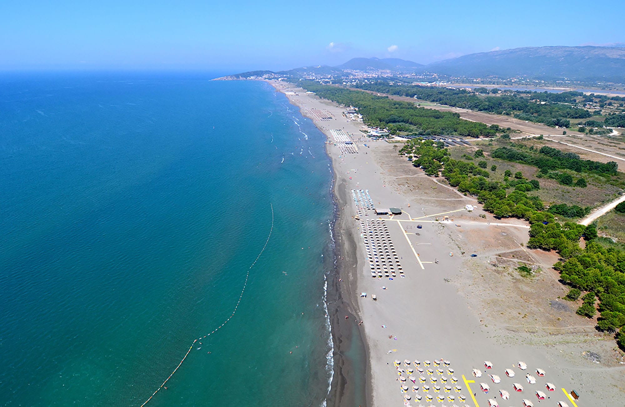 Aerial view of Velika Plaza beach in Ulcinj Montenegro