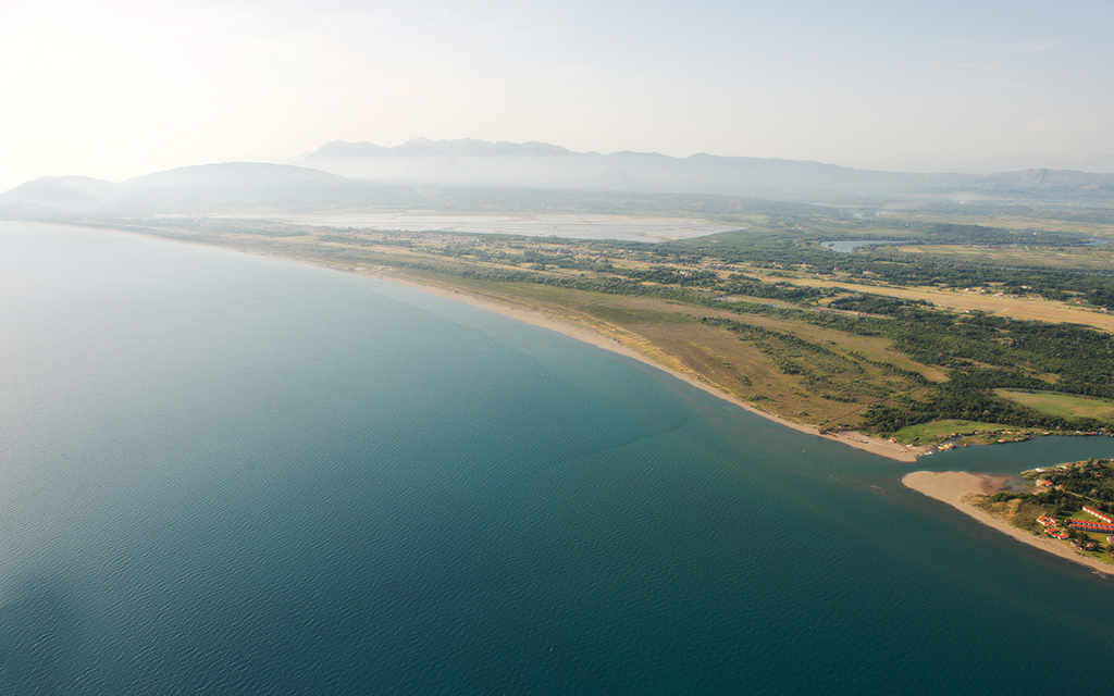 Aerial view of Velika Plaza coastline in Ulcinj Montenegro